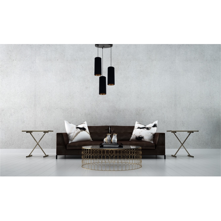 Ljuskrona med textilsladd AVALO 3xE27/60W/230V diameter 35 cm svart