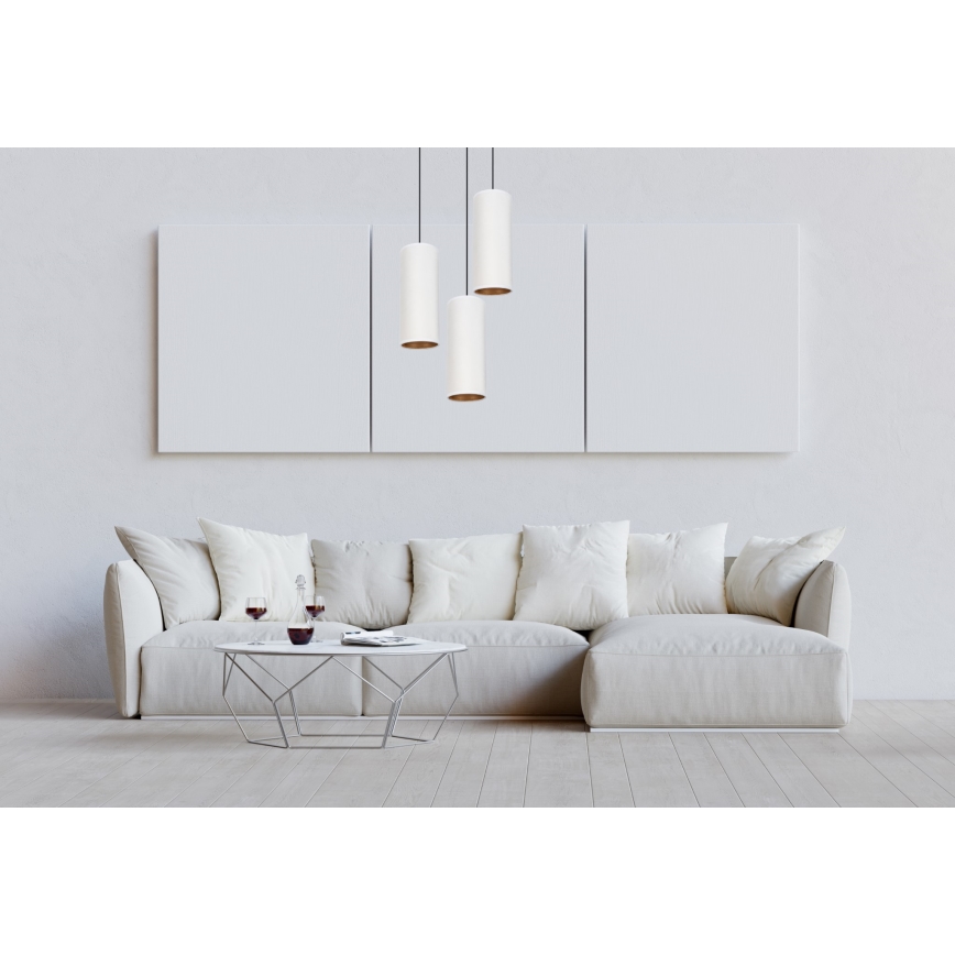 Ljuskrona med textilsladd AVALO 3xE27/60W/230V diameter 35 cm vit