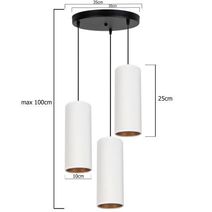 Ljuskrona med textilsladd AVALO 3xE27/60W/230V diameter 35 cm vit