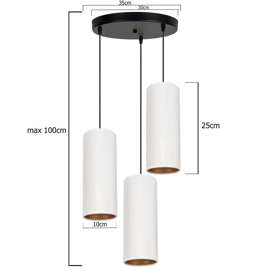 Ljuskrona med textilsladd AVALO 3xE27/60W/230V diameter 35 cm vit