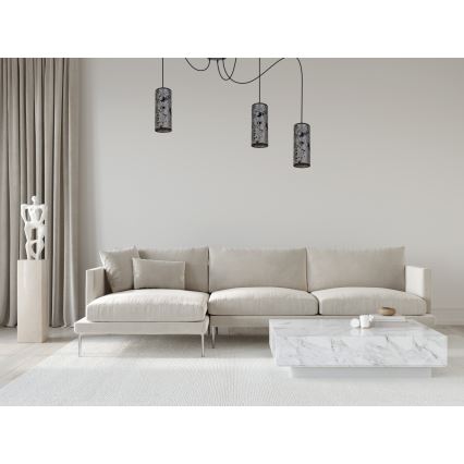 Ljuskrona med textilsladd AVALO 3xE27/60W/230V spindel grå/svart