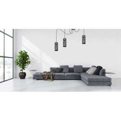 Ljuskrona med textilsladd AVALO 3xE27/60W/230V spindel grå/svart