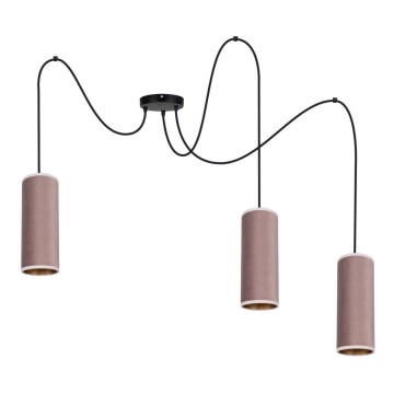 Ljuskrona med textilsladd AVALO 3xE27/60W/230V spindel rosa/koppar