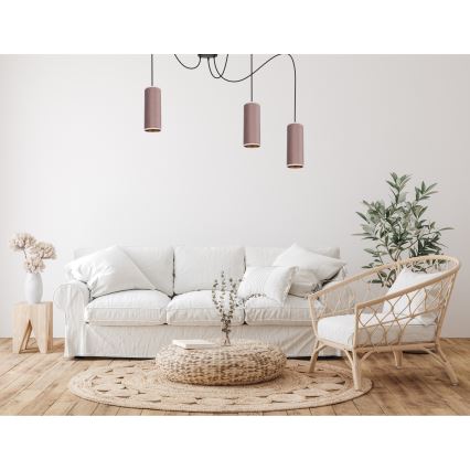 Ljuskrona med textilsladd AVALO 3xE27/60W/230V spindel rosa/koppar