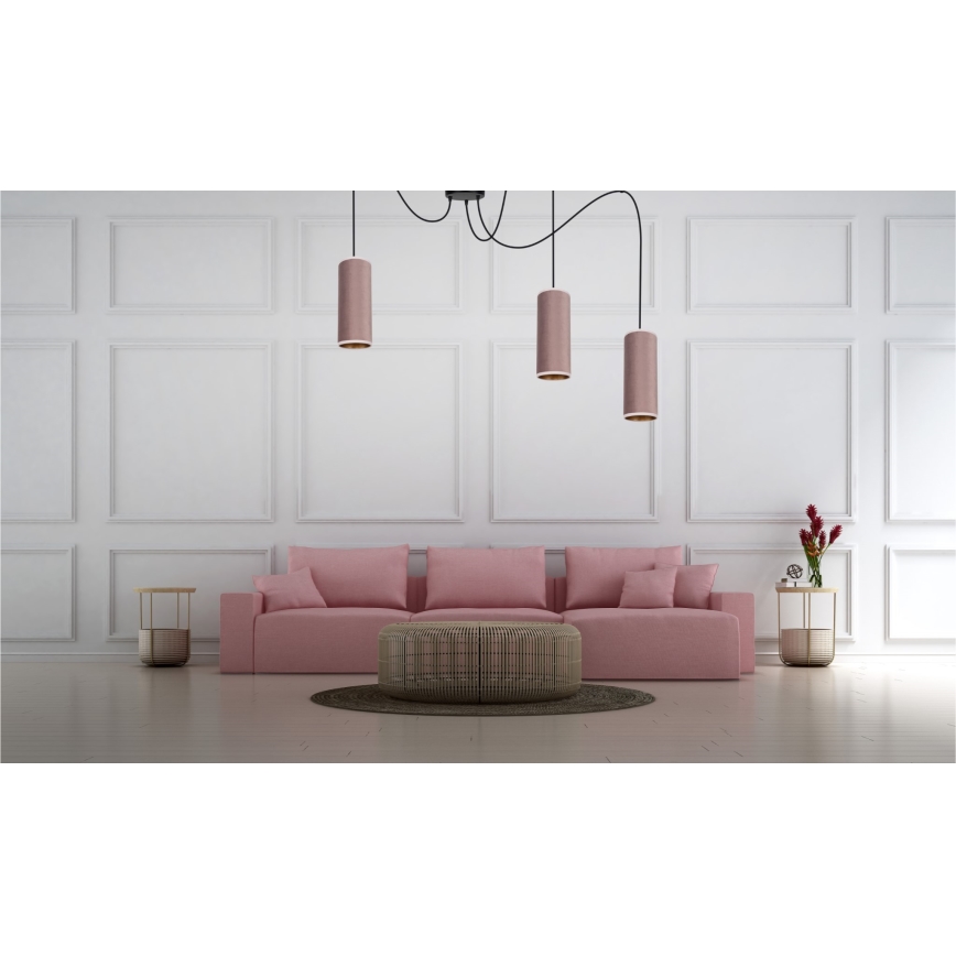 Ljuskrona med textilsladd AVALO 3xE27/60W/230V spindel rosa/koppar