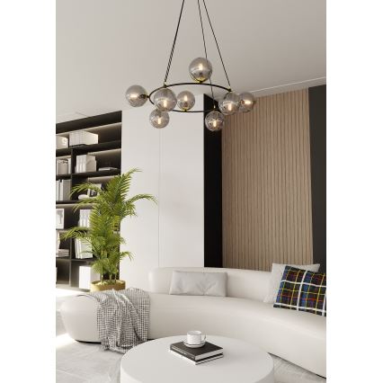 Ljuskrona med textilsladd AZURA 8xE14/10W/230V svart/grå