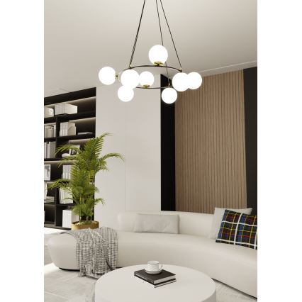 Ljuskrona med textilsladd AZURA 8xE14/10W/230V svart/vit