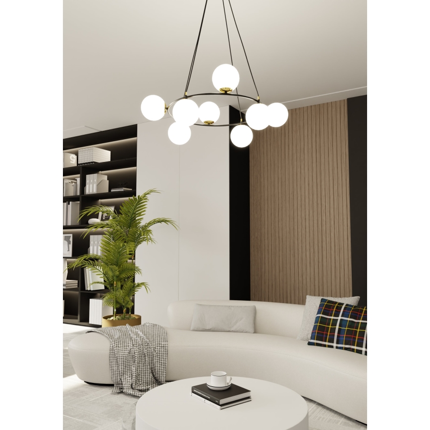 Ljuskrona med textilsladd AZURA 8xE14/10W/230V svart/vit