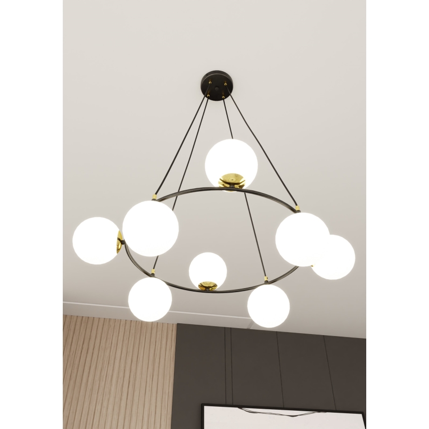 Ljuskrona med textilsladd AZURA 8xE14/10W/230V svart/vit
