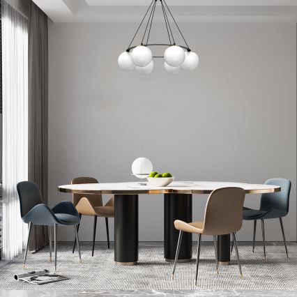 Ljuskrona med textilsladd BALLO 6xE27/15W/230V svart/vit
