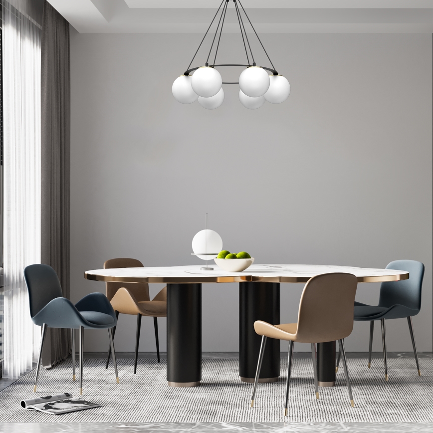 Ljuskrona med textilsladd BALLO 6xE27/15W/230V svart/vit