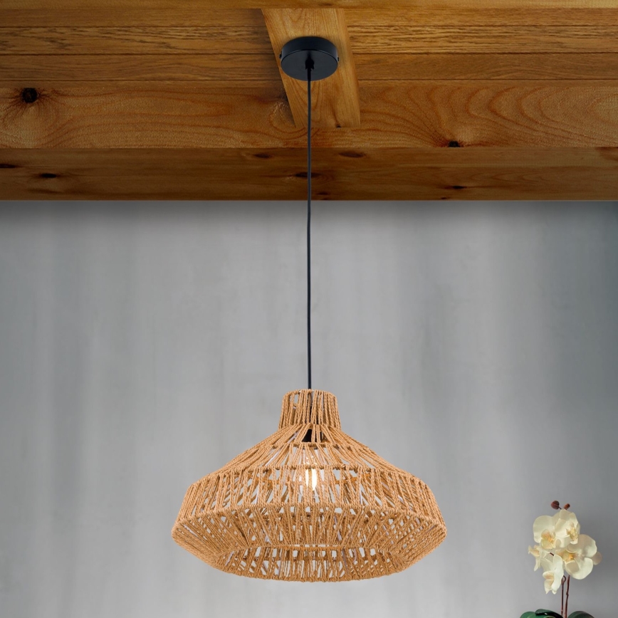 Ljuskrona med textilsladd BASKET 1xE27/40W/230V diameter 40 cm hampa