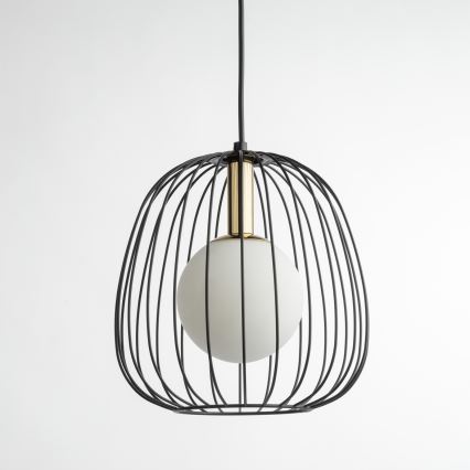 Ljuskrona med textilsladd BELL 1xG9/12W/230V diameter 24 cm svart/guld