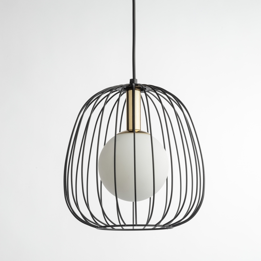 Ljuskrona med textilsladd BELL 1xG9/12W/230V diameter 24 cm svart/guld
