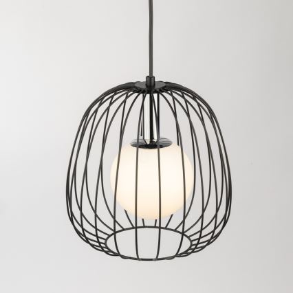Ljuskrona med textilsladd BELL 1xG9/12W/230V diameter 24 cm svart/skinande krom