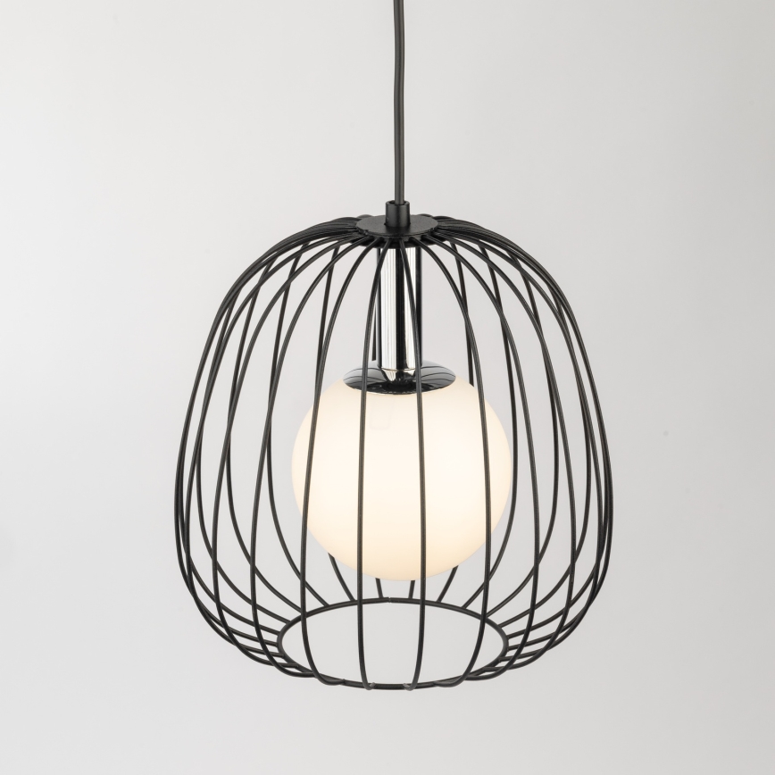 Ljuskrona med textilsladd BELL 1xG9/12W/230V diameter 24 cm svart/skinande krom