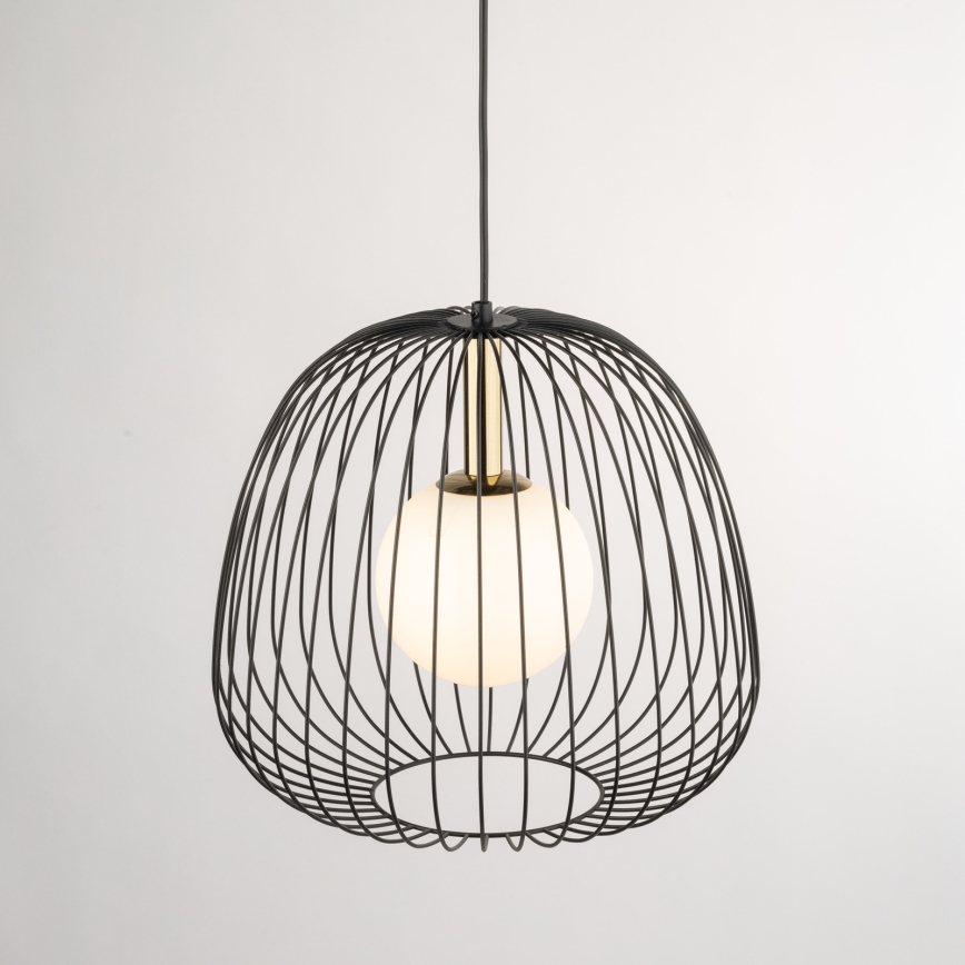 Ljuskrona med textilsladd BELL 1xG9/12W/230V diameter 33 cm svart/guld