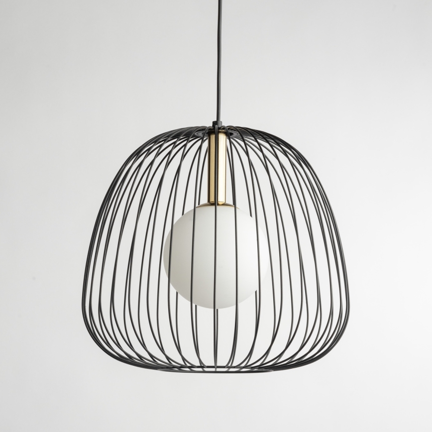 Ljuskrona med textilsladd BELL 1xG9/12W/230V diameter 33 cm svart/guld