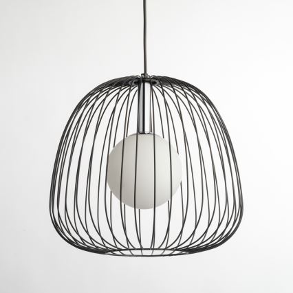 Ljuskrona med textilsladd BELL 1xG9/12W/230V diameter 33 cm svart/skinande krom