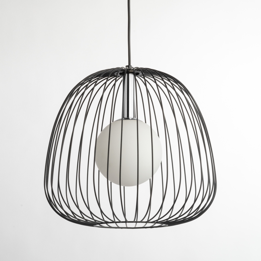 Ljuskrona med textilsladd BELL 1xG9/12W/230V diameter 33 cm svart/skinande krom