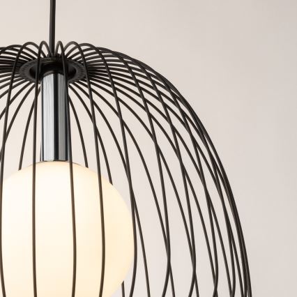 Ljuskrona med textilsladd BELL 1xG9/12W/230V diameter 33 cm svart/skinande krom
