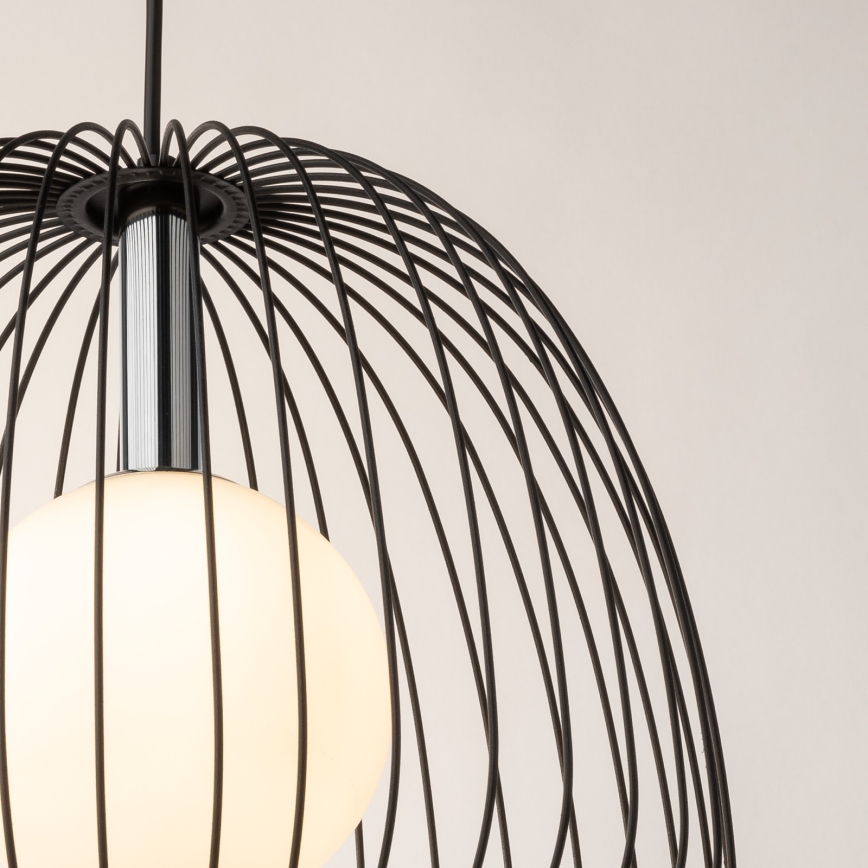 Ljuskrona med textilsladd BELL 1xG9/12W/230V diameter 33 cm svart/skinande krom