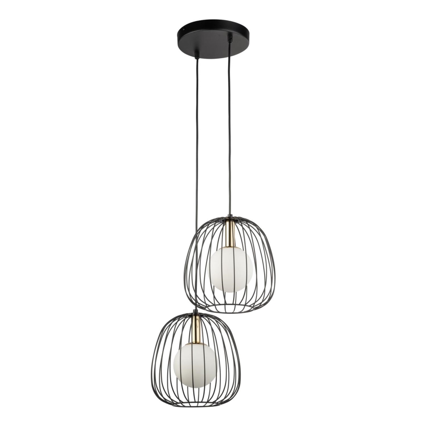 Ljuskrona med textilsladd BELL 2xG9/12W/230V svart/guld