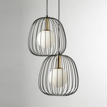 Ljuskrona med textilsladd BELL 2xG9/12W/230V svart/guld