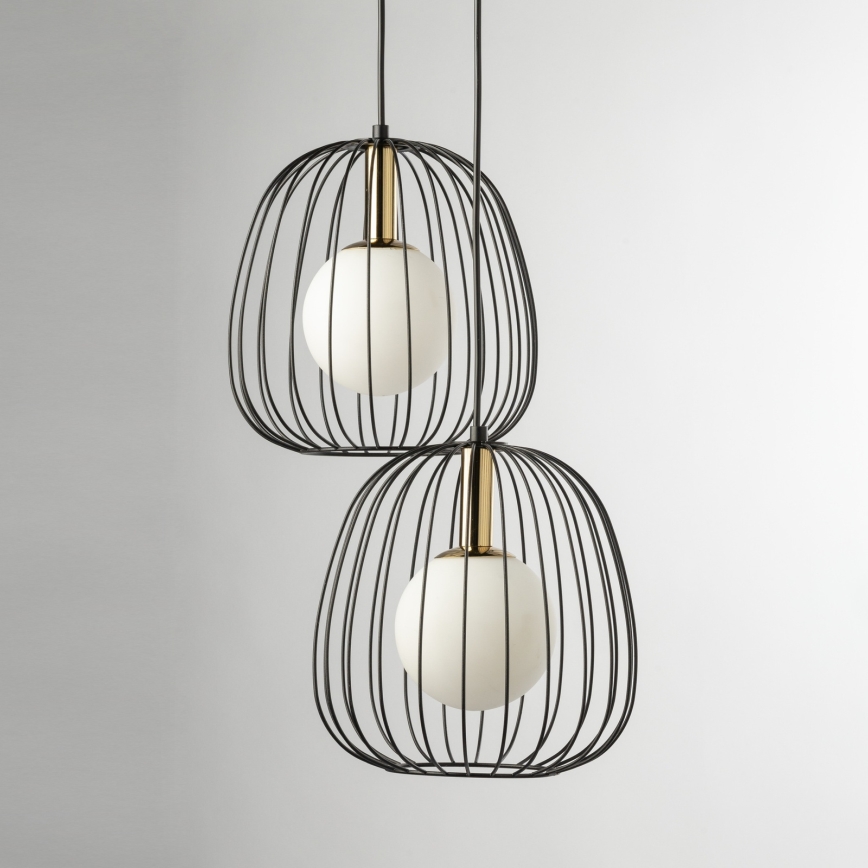 Ljuskrona med textilsladd BELL 2xG9/12W/230V svart/guld