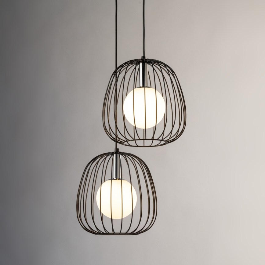Ljuskrona med textilsladd BELL 2xG9/12W/230V svart/skinande krom