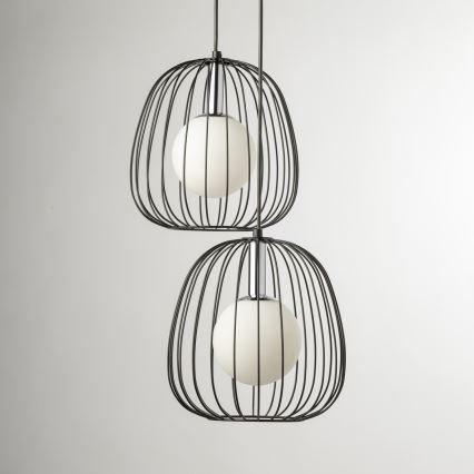 Ljuskrona med textilsladd BELL 2xG9/12W/230V svart/skinande krom