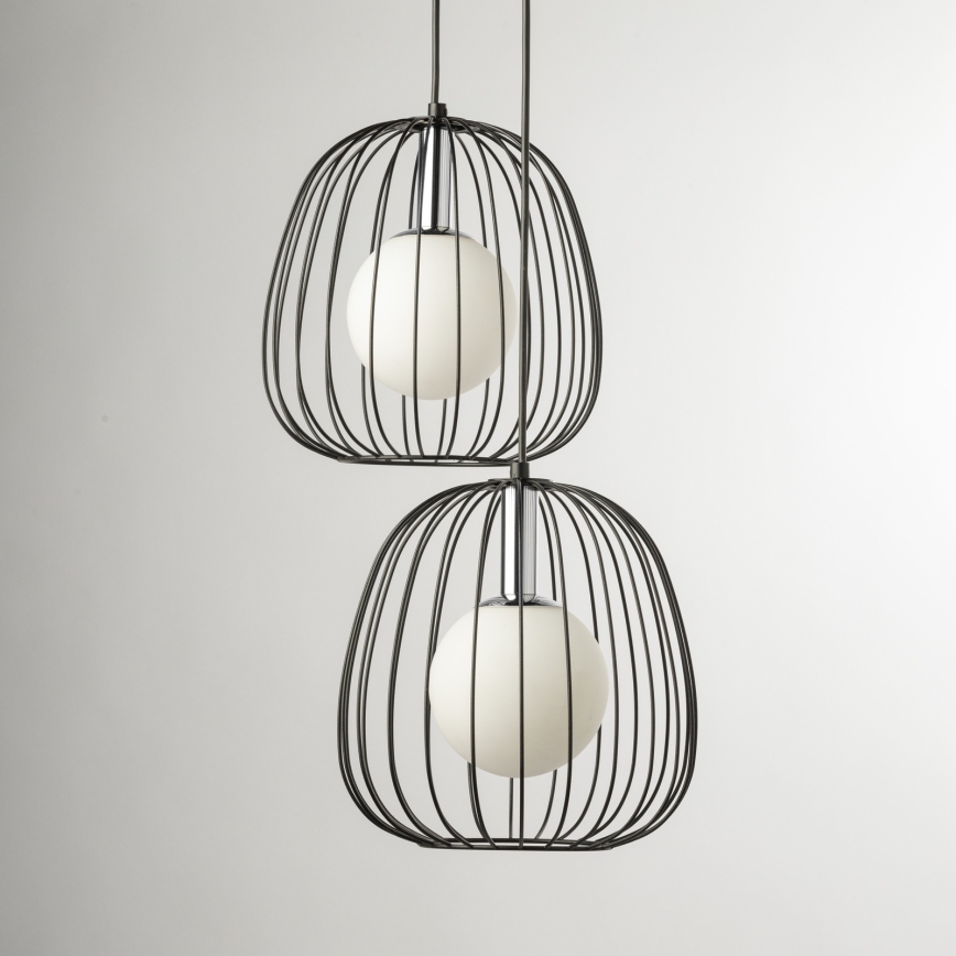 Ljuskrona med textilsladd BELL 2xG9/12W/230V svart/skinande krom