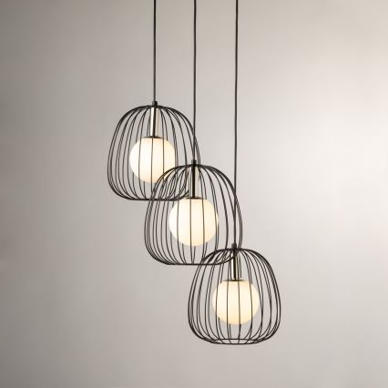 Ljuskrona med textilsladd BELL 3xG9/12W/230V svart/skinande krom