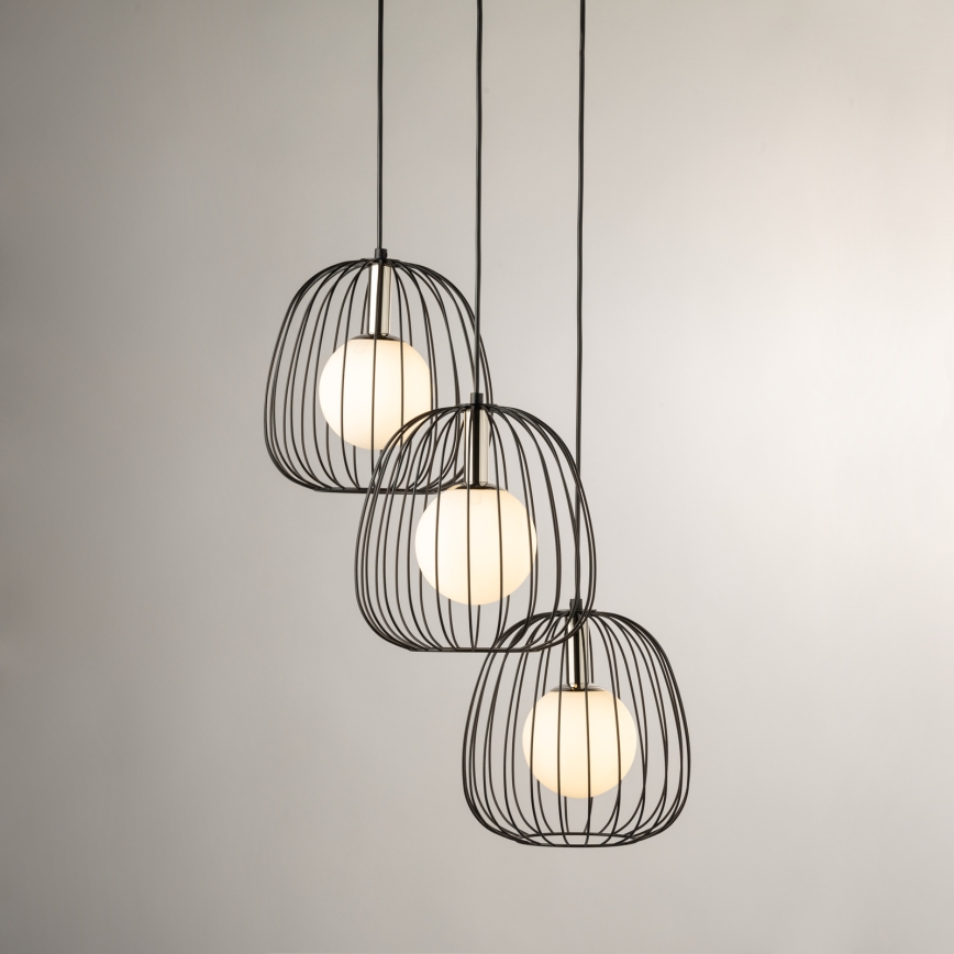 Ljuskrona med textilsladd BELL 3xG9/12W/230V svart/skinande krom
