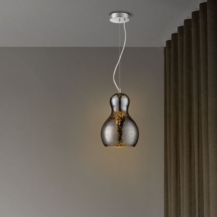 Ljuskrona med textilsladd BELLO 1xE27/40W/230V diameter 21 cm krom