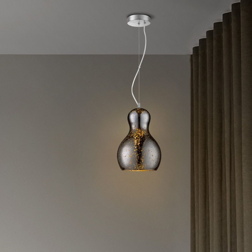 Ljuskrona med textilsladd BELLO 1xE27/40W/230V diameter 21 cm krom