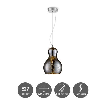 Ljuskrona med textilsladd BELLO 1xE27/40W/230V diameter 21 cm krom