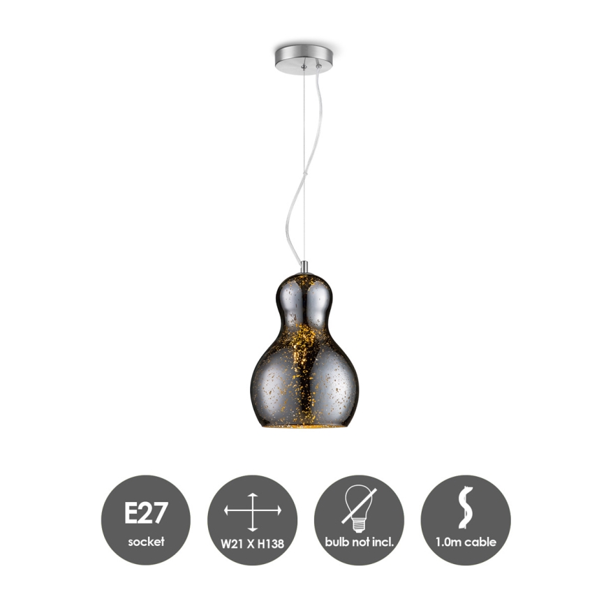 Ljuskrona med textilsladd BELLO 1xE27/40W/230V diameter 21 cm krom