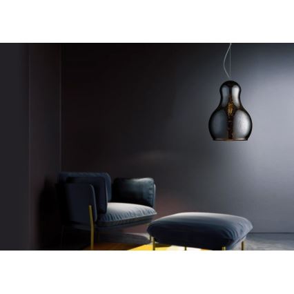 Ljuskrona med textilsladd BELLO 1xE27/60W/230V diameter 30 cm krom