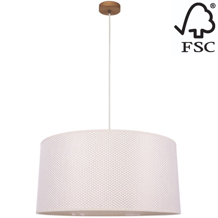 Ljuskrona med textilsladd BENITA 1xE27/40W/230V grädde/ek – FSC certifierade