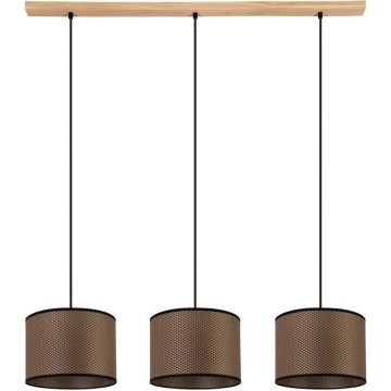 Ljuskrona med textilsladd BENITA 3xE27/40W/230V brun/ek – FSC certifierade