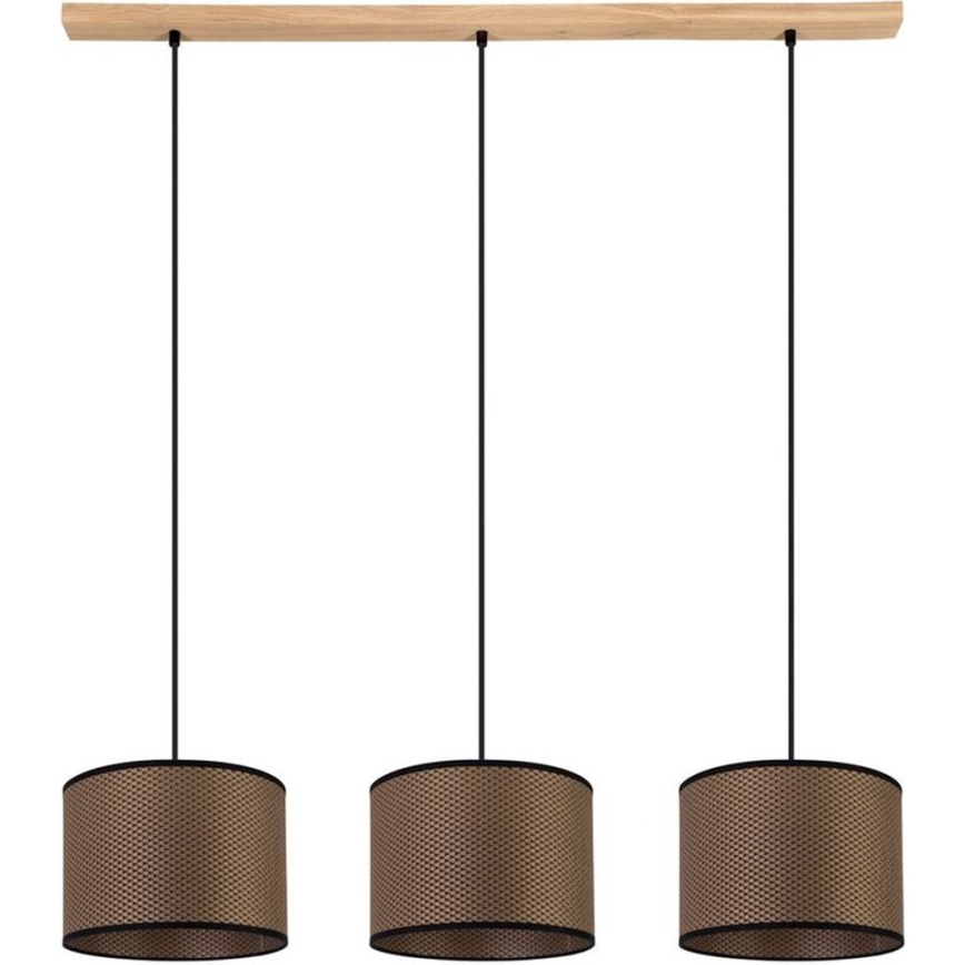Ljuskrona med textilsladd BENITA 3xE27/40W/230V brun/ek – FSC certifierade