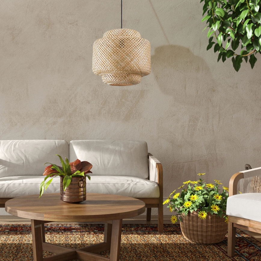 Ljuskrona med textilsladd BERTA 1xE27/20W/230V diameter 50 cm bambu