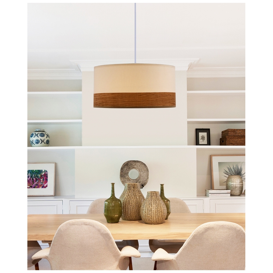 Ljuskrona med textilsladd BIANCO 1xE27/40W/230V vit/brun