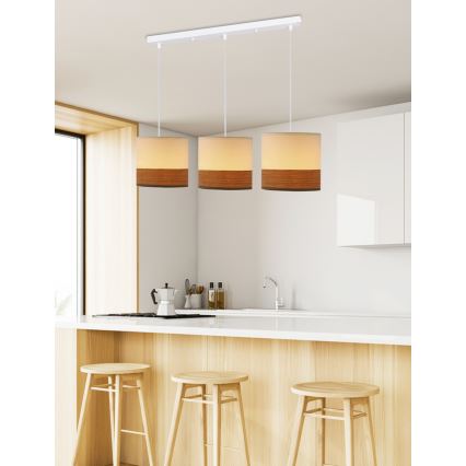 Ljuskrona med textilsladd BIANCO 3xE27/40W/230V vit/brun