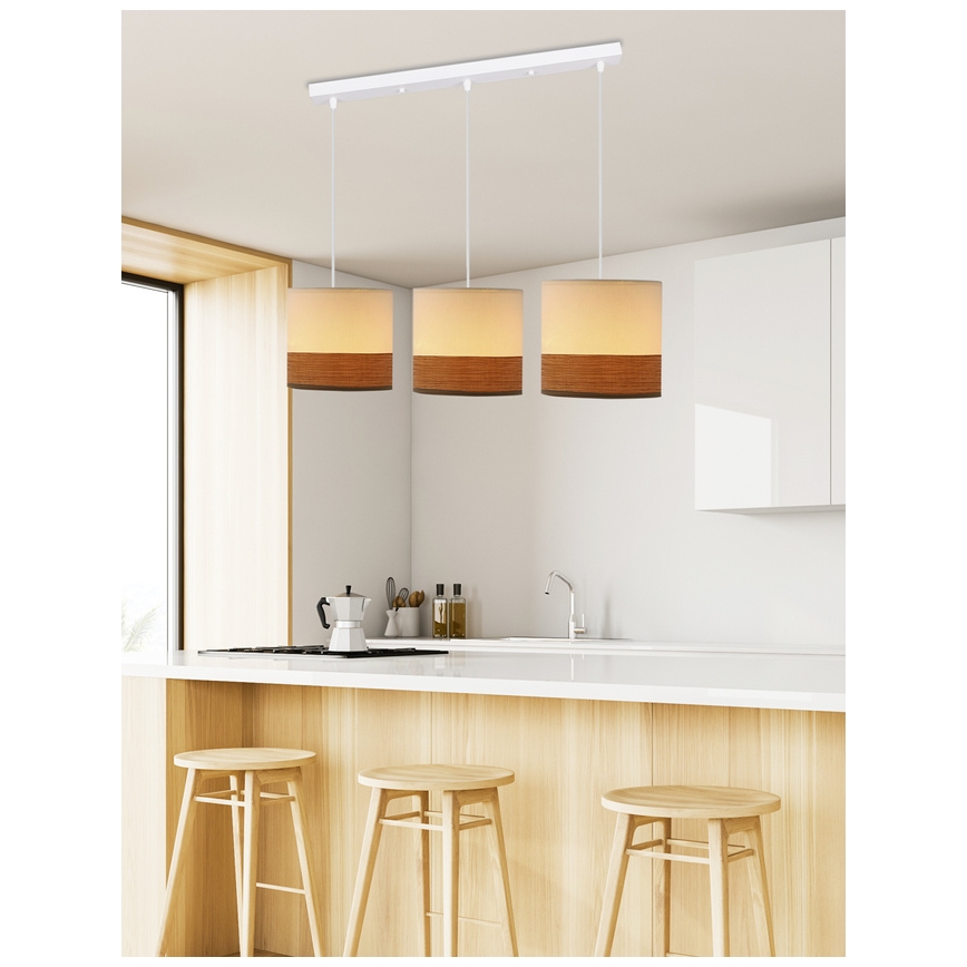 Ljuskrona med textilsladd BIANCO 3xE27/40W/230V vit/brun