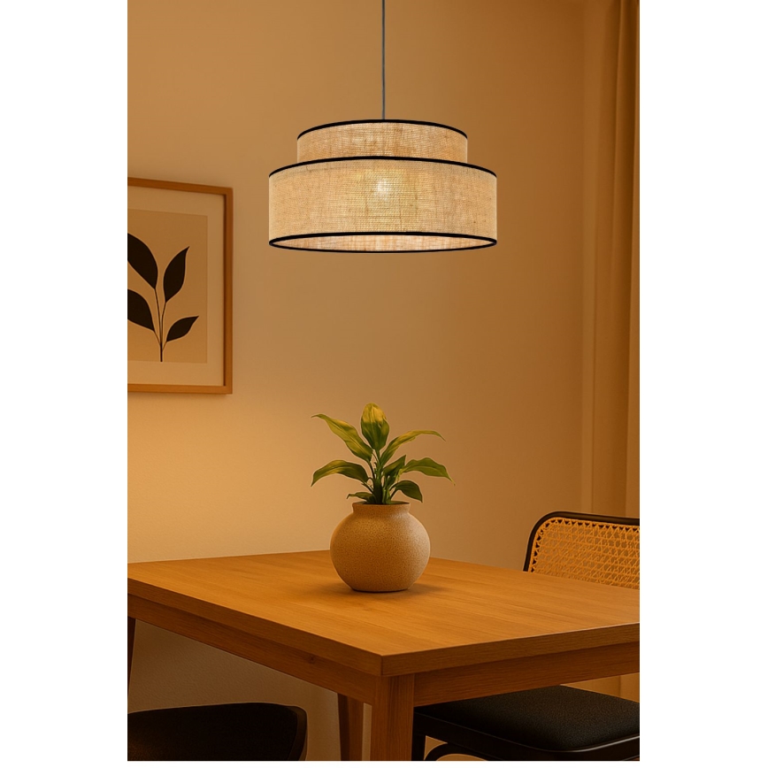Ljuskrona med textilsladd BOHO 1xE27/60W/230V diameter 40 cm beige