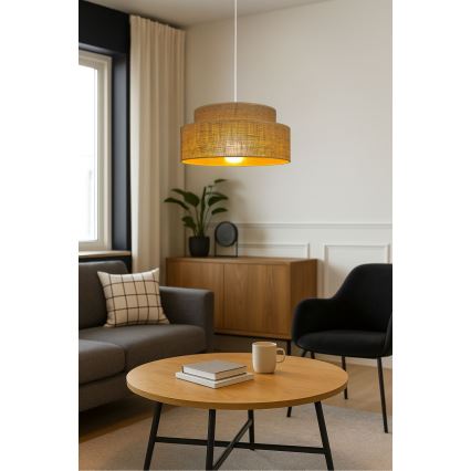 Ljuskrona med textilsladd BOHO 1xE27/60W/230V diameter 40 cm beige