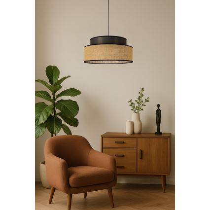 Ljuskrona med textilsladd BOHO 1xE27/60W/230V diameter 40 cm brun/beige