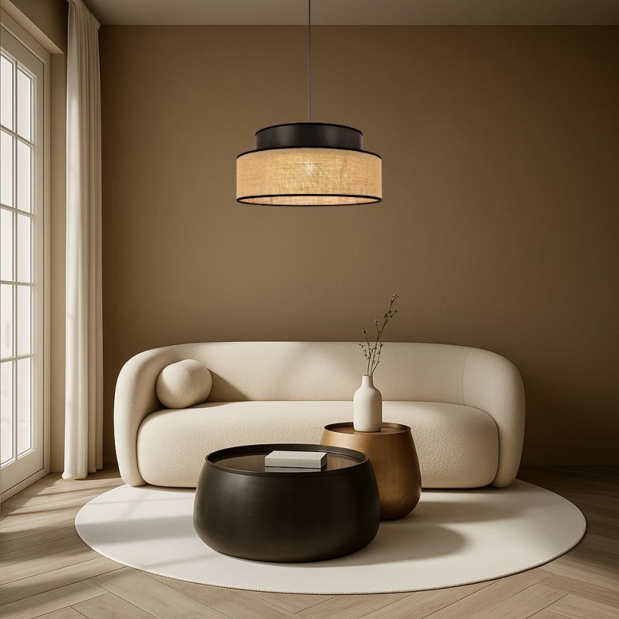 Ljuskrona med textilsladd BOHO 1xE27/60W/230V diameter 40 cm brun/beige